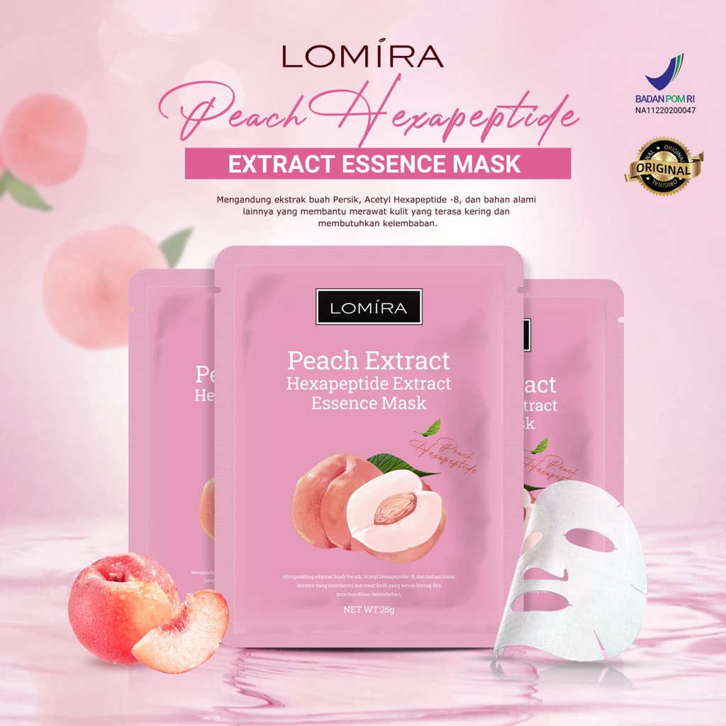 LOMIRA MASK Peach Hexapeptide Extract Essence Mask BPOM NA11220200047