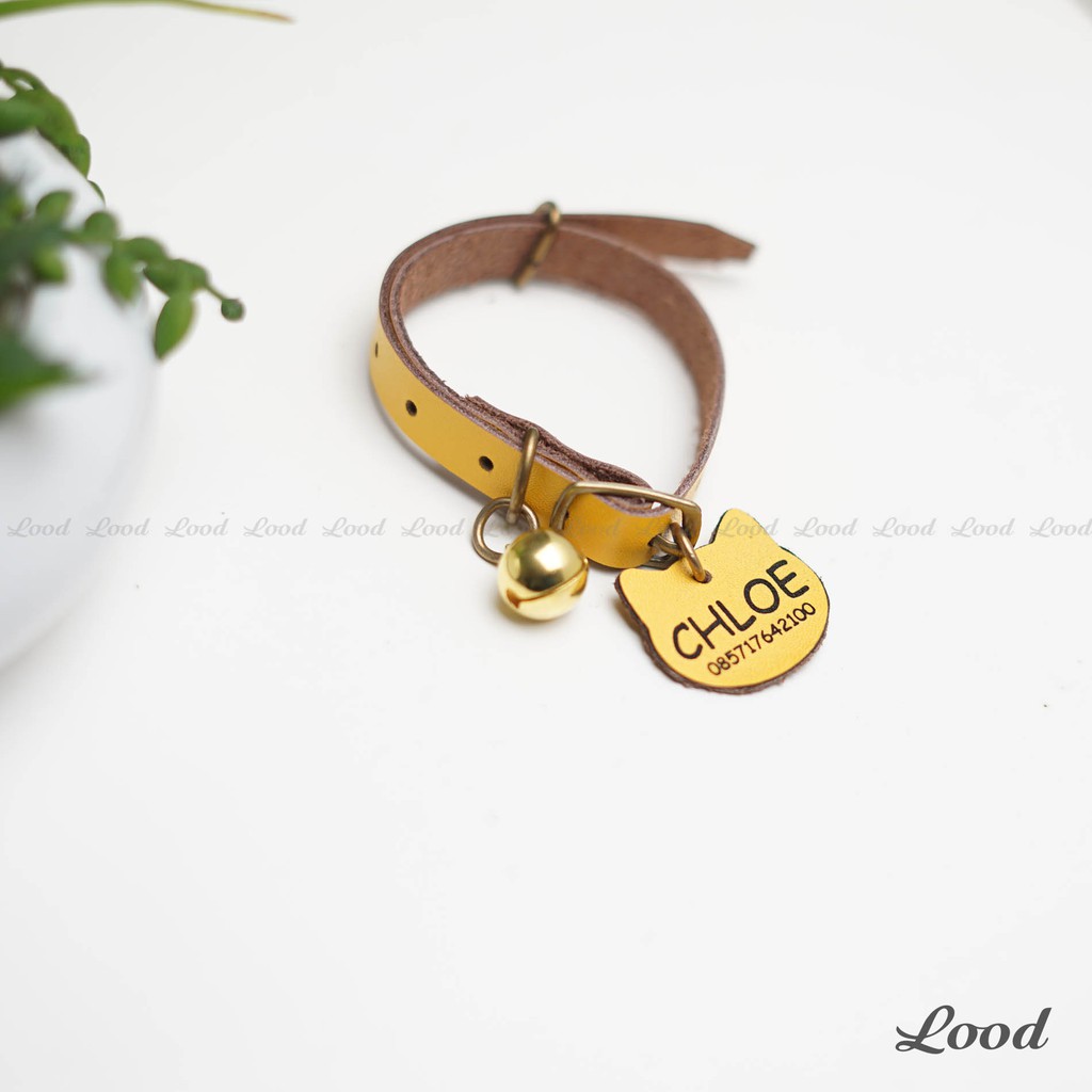 LOOD KALUNG KUCING KULIT ASLI- GRATIS UKIR NAMA - KUNING