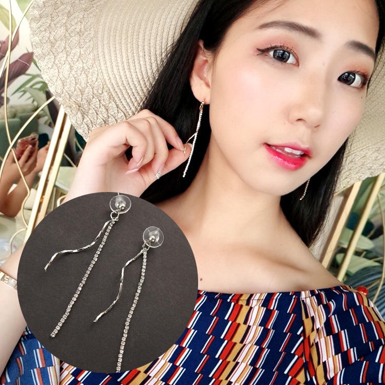 Geometris Kurva rumbai panjang fashion serbaguna minimalis geometris anting-anting Korea gaya chic d