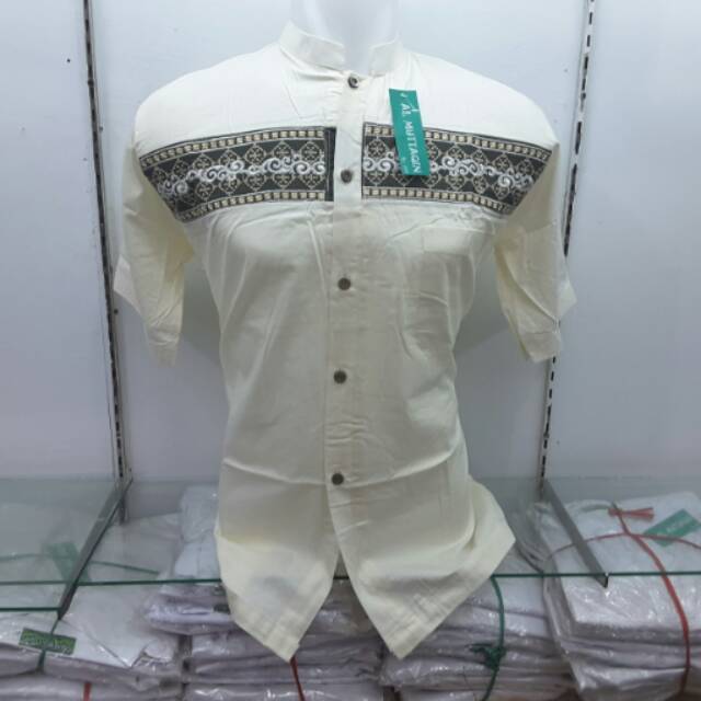 Gratis Ongkos Kirim Baju Koko Lengan Pendek Cream Bordir Al Muttaqin Collection