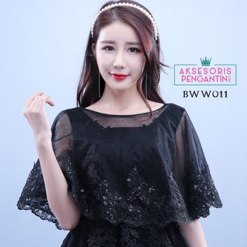 [PRODUK TERPERCAYA] BOLERO PESTA LACE CARDIGAN PENGANTIN BROKAT KOREA HITAM BWW011