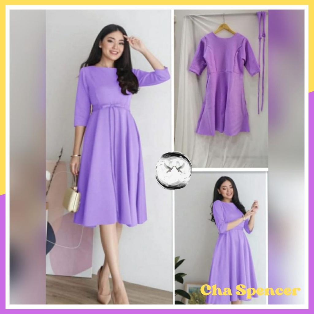 Baju Dress Pesta Polos Gabby Lilac Wanita Dewasa Remaja Korean Style Modern Simpel Mewah Elegan Tren