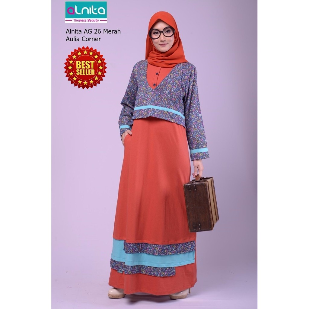 GROSIR Gamis Wanita Alnita AG 26 Merah Cabe Model Gamis Terbaru