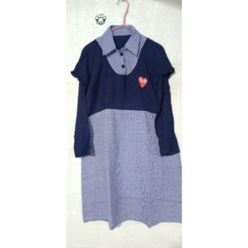 Dress kotak biru navy dress love Korean style