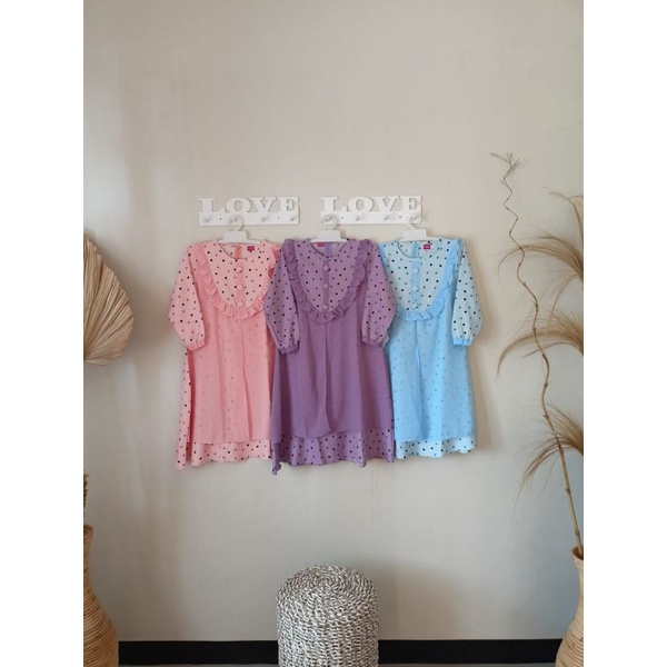Gamis anak syakila motif polkadot mix Ceruty Babydoll