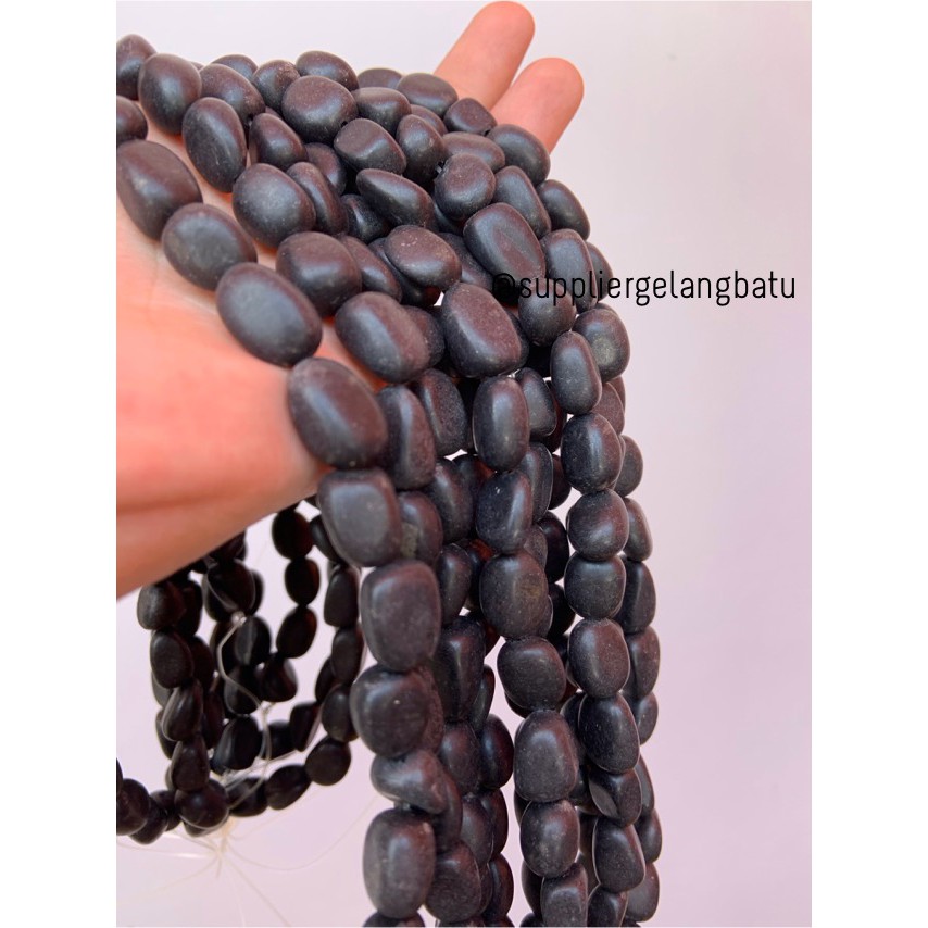 manik Batu alam blackstone doff Beads 12 x 10mm bahan gelang kalung hitam matte prakarya craft alam