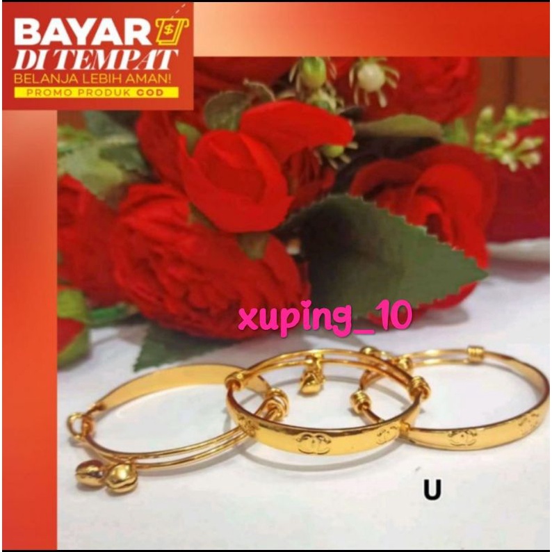 Gelang anak Kerincing ukir gold 24k tidak karat *COD* 1 pcs