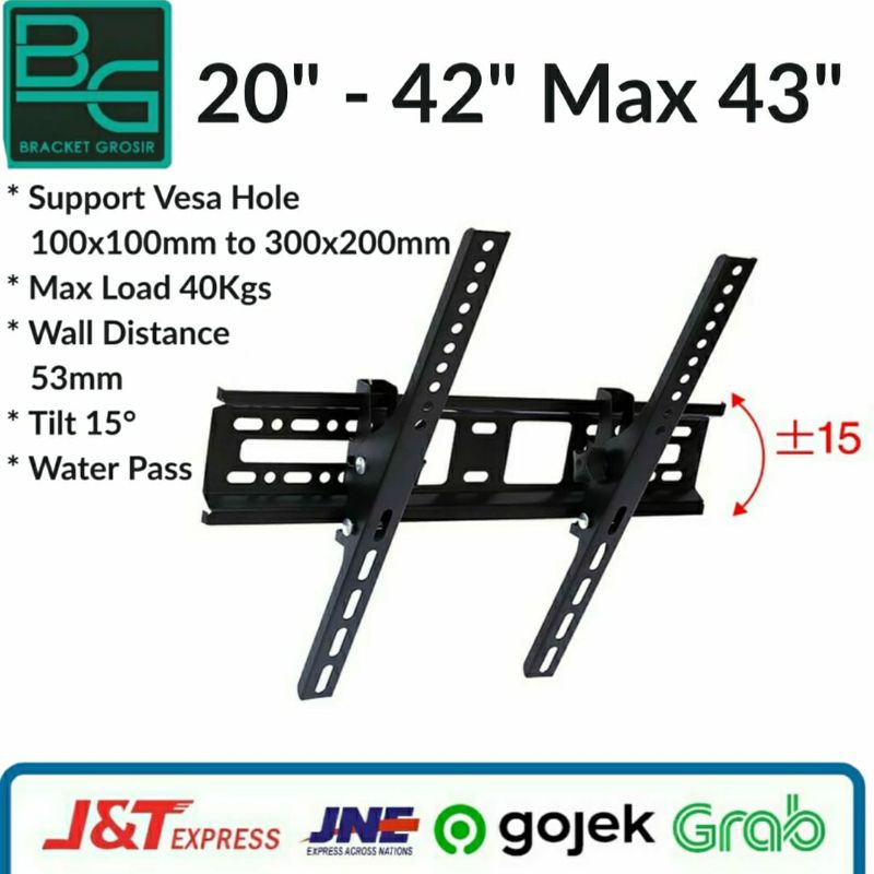 bracket tv gantung dinding 20-42&quot; up to 43&quot; import _fb03