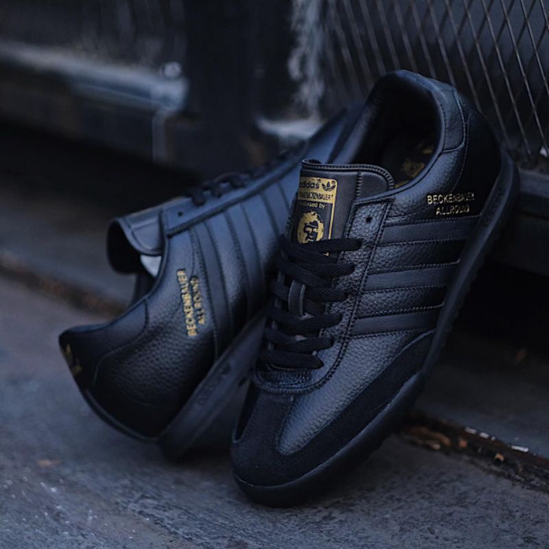 ADIDAS BECKENBAUER ALL BLACK LOGO GOLD ORIGINAL OEM SNEAKERS PRIA