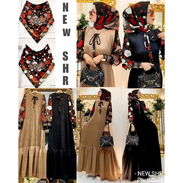 NEW READY DRESS SHR PRISKET ORI LENGAN BUNGA BEST SELLER() (V1O0) Jubah Turkey Syari Busui Friendly 