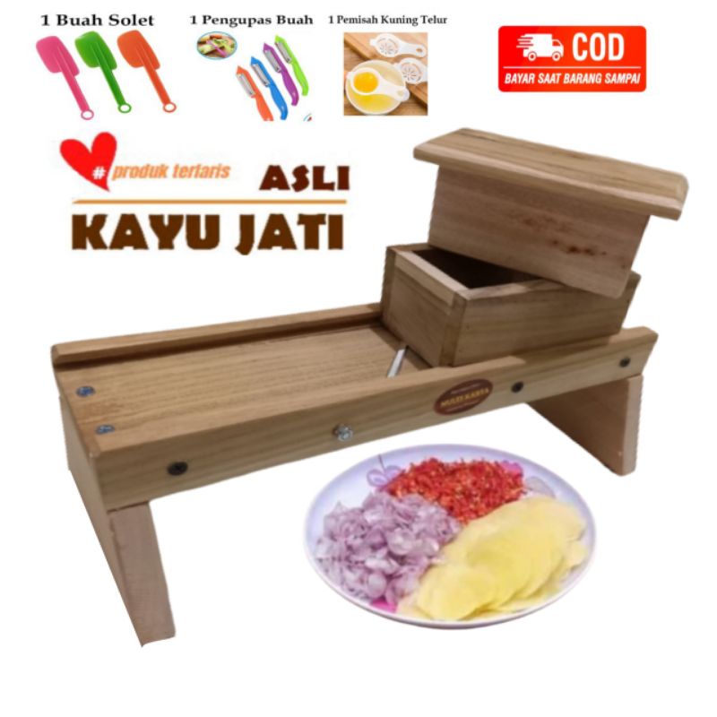 UKURAN BESAR pengiris bawang pemotong keripik cabai kayu jati