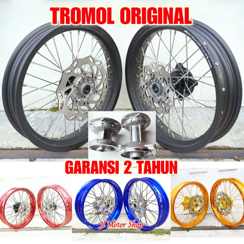 Sepaket Velg SuperMoto Super Moto KLX 150 Lebar 300 350 Set Depan Belakang Free Cakram