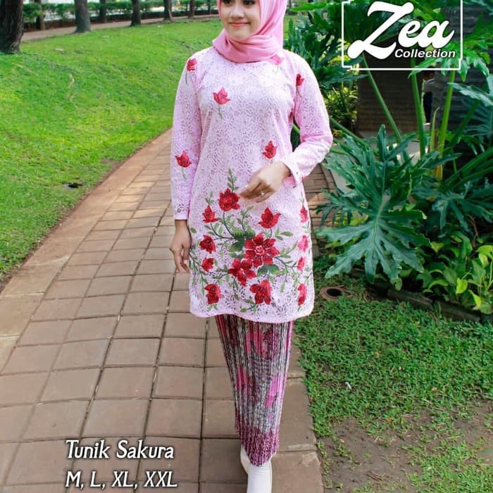 pakaian wanita kebaya tunik bunga sakura