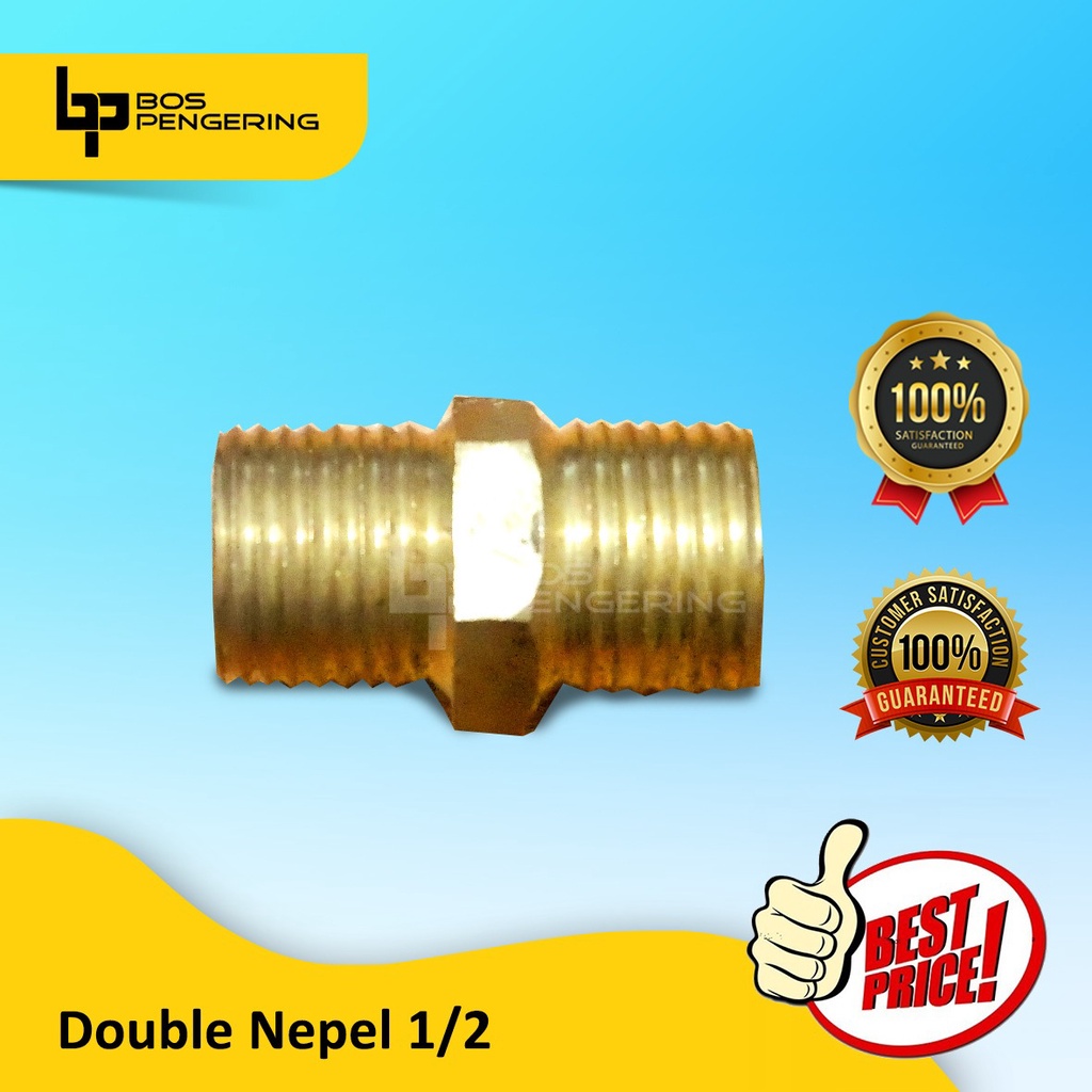 DOUBLE NEPEL DRAT LUAR 1/2&quot; KUNINGAN / SAMBUNGAN PIPA