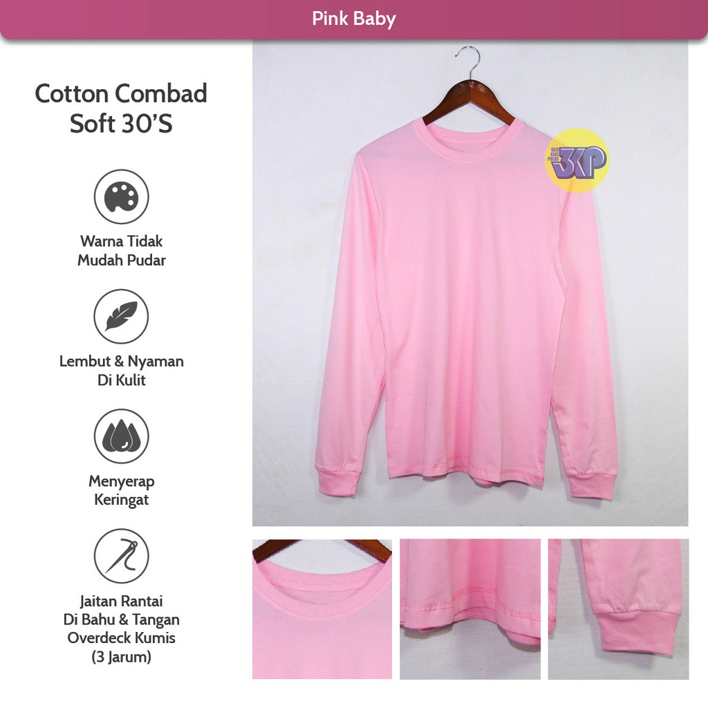  BAJU  KAOS POLOS  PINK BABY LENGAN PANJANG COTTON COMBED  30S  