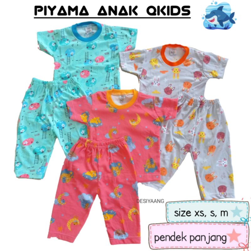 Piyama Anak Qkids Size Xs(5-18 bulan) Lengan pendek Celana Panjang