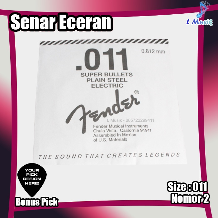 SENAR GITAR ECERAN ELEKTRIK DAN AKUSTIK FENDER- SENAR GITAR SATUAN NO 1,2,3 UKURAN 009,011,015