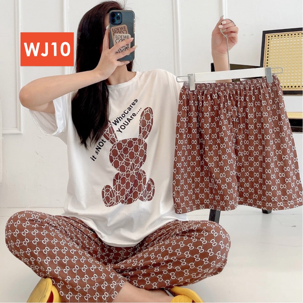 LAPAGO - Piyama Dewasa Wanita Perempuan Import Celana Pendek Celana Panjang - Baju Tidur Kartun Wanita Dewasa 2021-WJ10 - Buny Coklat