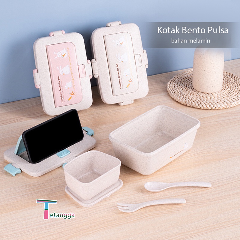 Jerami Gandum Kotak Makan Anti Tumpah Lunchbox Microwavable Anti Tumpah Sekat Free Sendok -Bpa Free