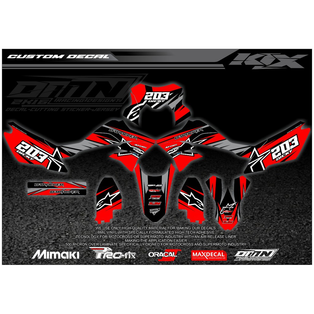 DECAL KLX DTRACKER DESAIN TERBARU WARNA MERAH HITAM TERMURAH