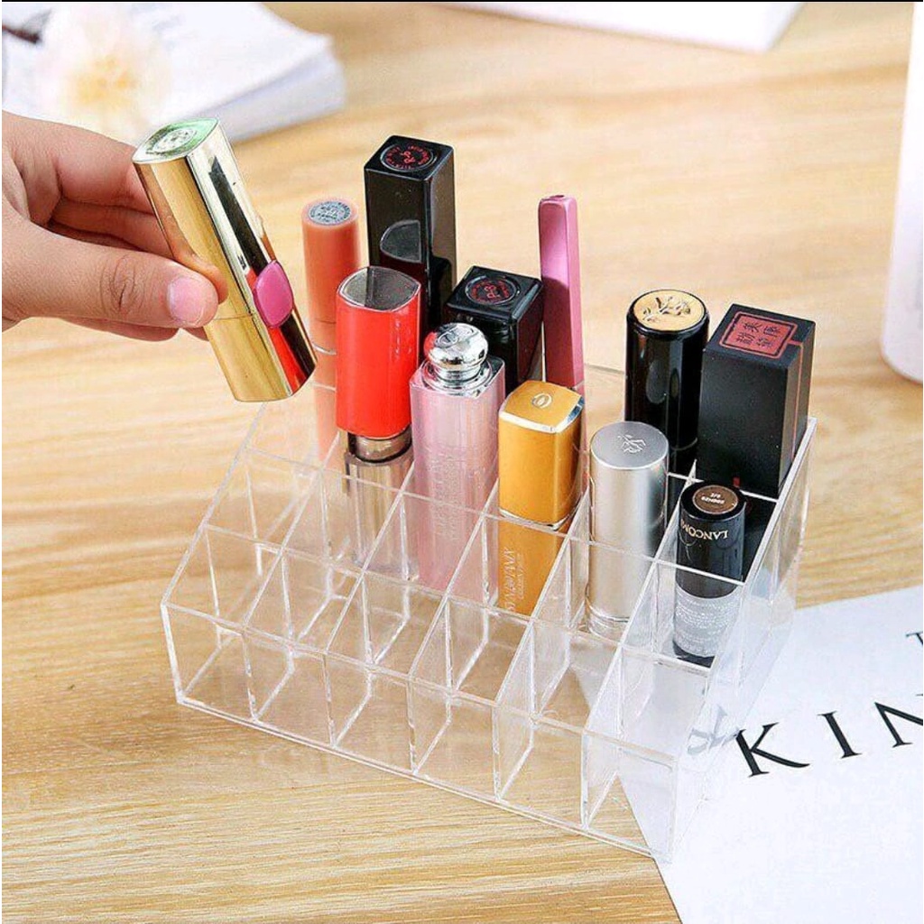 RAK KOSMETIK AKRILIK ORGANIZER TEMPAT LIPSTIK MASCARA MULTIFUNGSI 24 SLOT