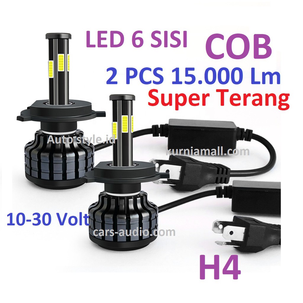 LED H4 360 derajat 6 sisi dan 8 sisi hipower superbright  original chips putih terang Lumen 15.000 lm isi 2 PCS