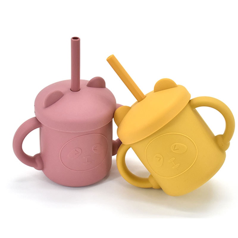 Mary Botol Minum Sippy Cup 180ml Bahan Silikon Dengan 2 Sedotan Untuk Bayi Belajar Minum