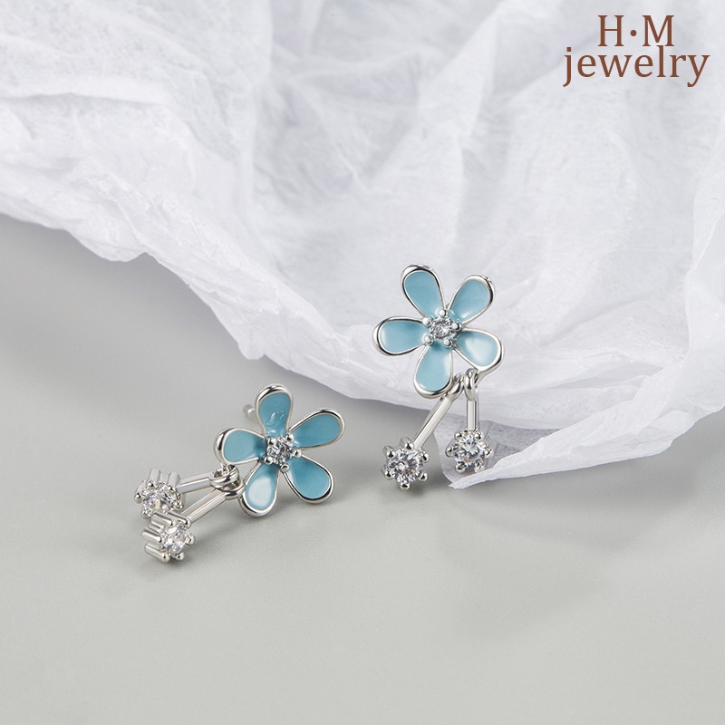 Anting Rumbai Bentuk Bunga Daisy Warna Abu-Abu Biru