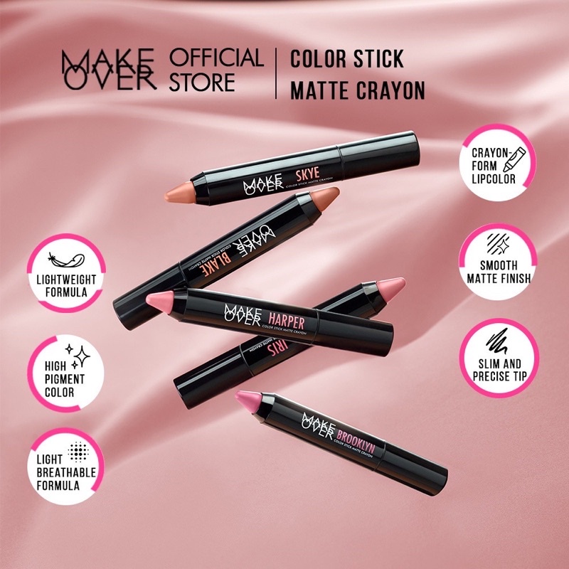 MAKE OVER Color Stick Matte Lip Crayon - SKYE | BLAKE | IRIS | HARPER | BROOKLYN