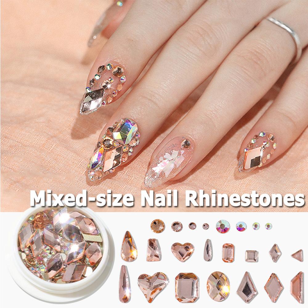 Agustina Kuku Rhinestones Champagne Mixed-size Flatback Strass Kristal Akrilik DIY Nail Art Dekorasi