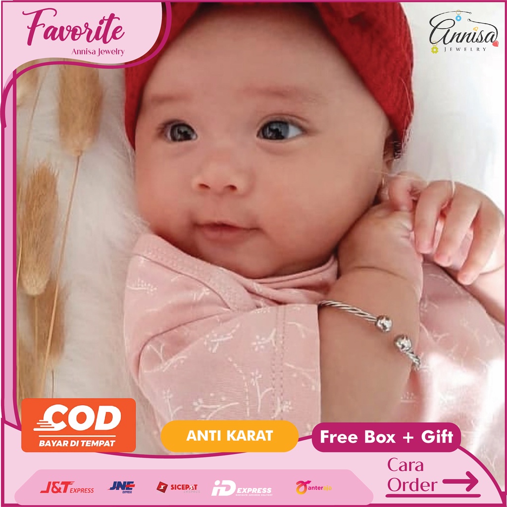 Gelang mondial baby bayi 1- 2 TH motif ulir Anti Step Penurun Panas Monel