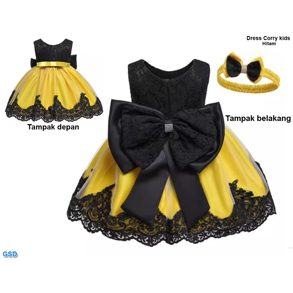 Dress Kids Corry Gratis Bando/Gaun Terusan Brukat Anak Balita/Baju Gaun Pesta Anak