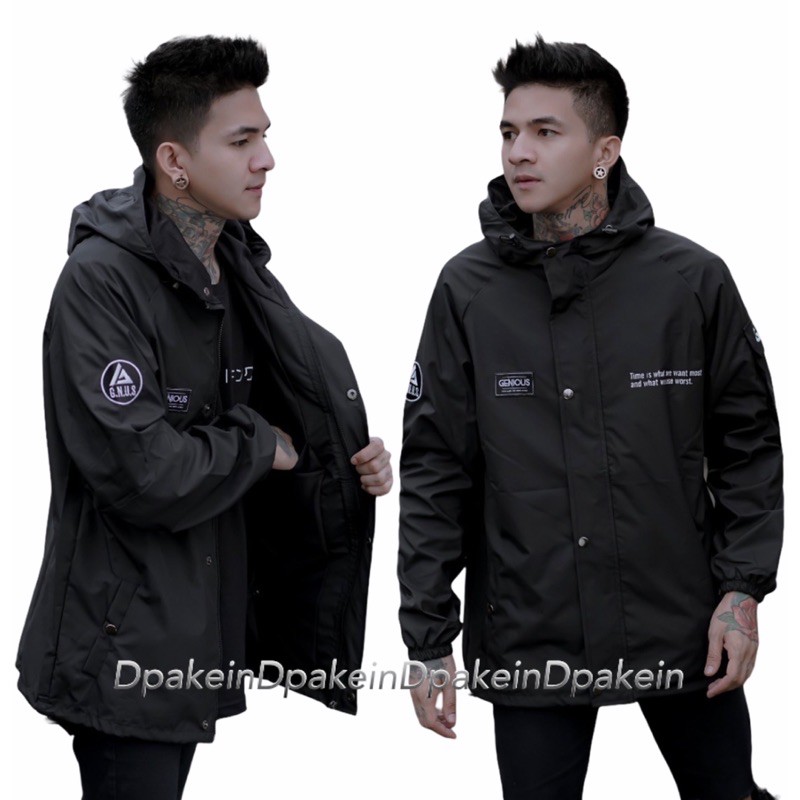 Full Hitam Jaket Casual Jaket Parasut Jaket Outdoor Jaket Parasit Jaket Pria Genious