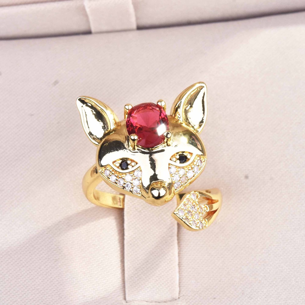 perak asli 925 cincin Wanita Kreatif Warna Emas Fox Batu Permata Cincin Dapat Disesuaikan Fashion Perhiasan