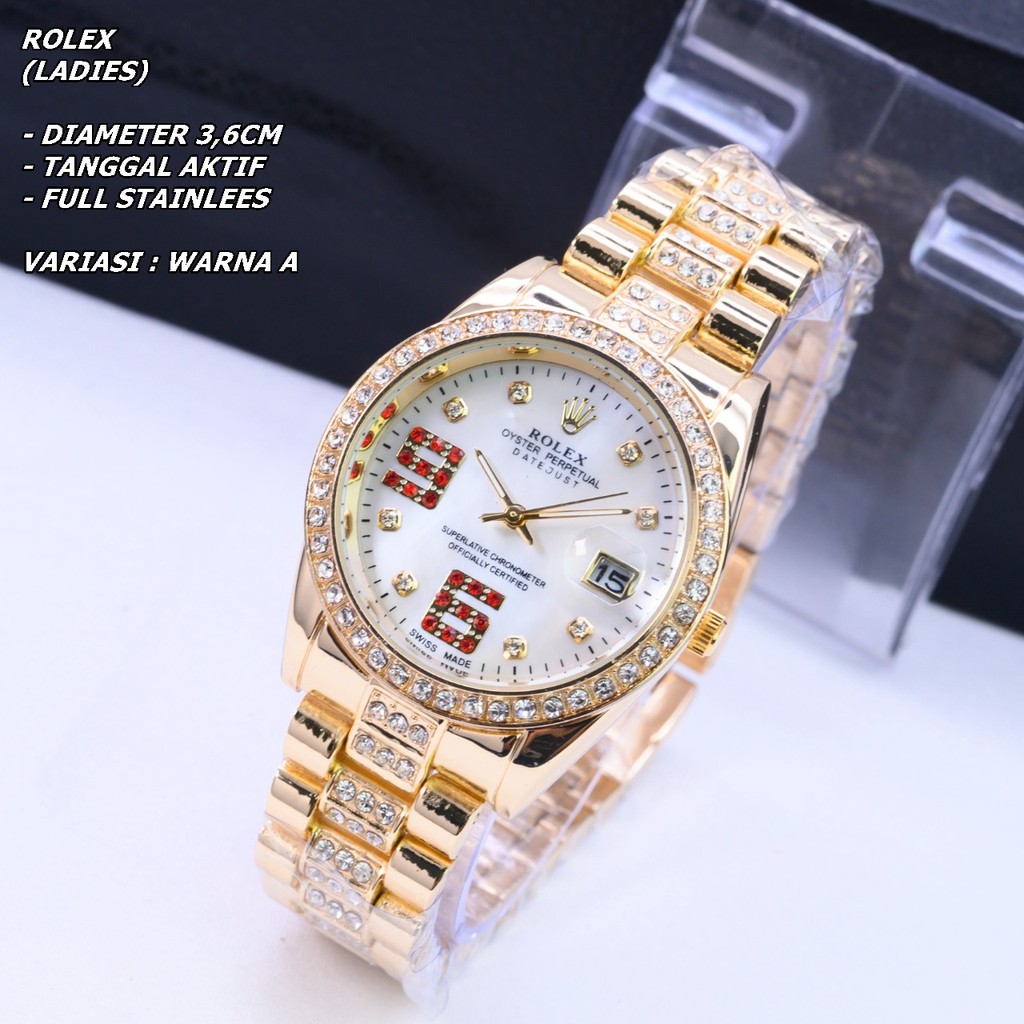 JAM TANGNA WANITA RANTAI BODY BULAT DIAMOND TANGGAL AKTIF