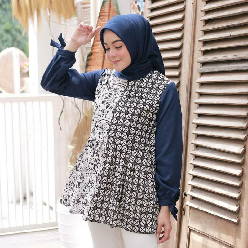 Batik wanita ASJ SA HRB026 Kenongo Kemeja Tosca Pendek-SONIA NAVY