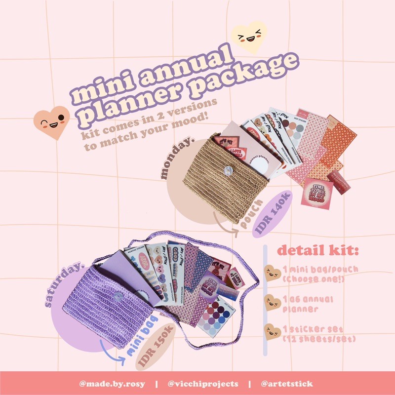 

MINI ANNUAL PLANNER PACKAGE - Gift set tas rajut + stiker + planner / jurnal