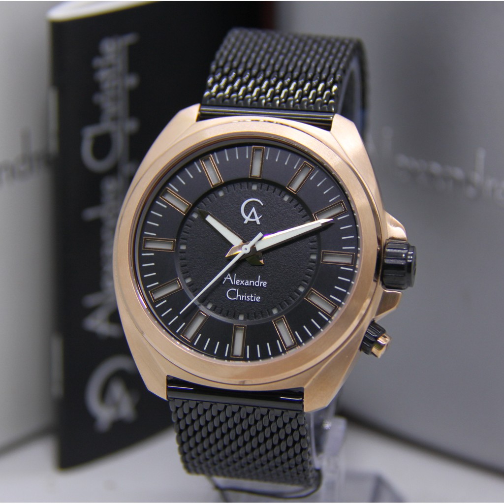 ALEXANDRE CHRISTIE 8631 PRIA BLACK ROSEGOLD STAINLESS ORIGINAL AC8631 AC 8631 JAM TANGAN COWOK