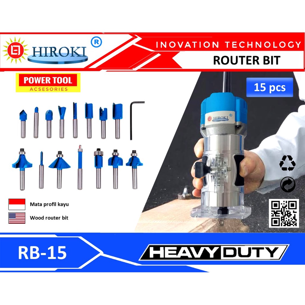 MATA PROFIL SET LENGKAP HIROKI WOOD ROUTER BIT TRIMMER BITS VARIAN SERI 12 DAN 15 PCS JENIS BENTUK