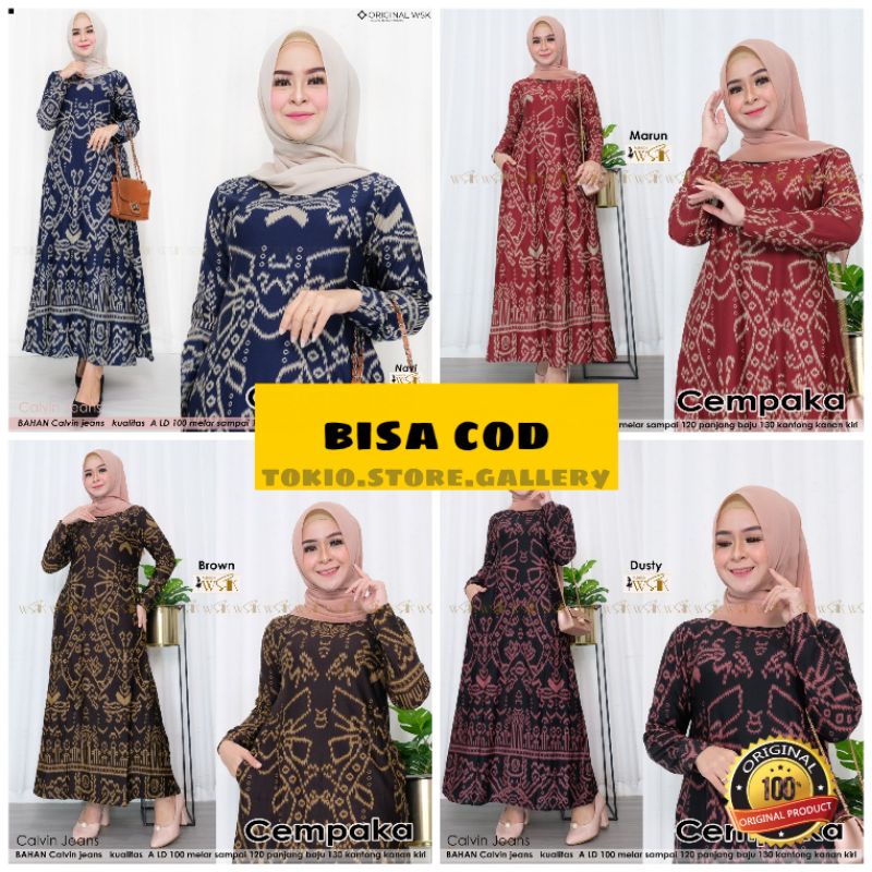 Cempaka dress gamis bahan calvin jeans tebal melar | gamis wanita muslim ori agr