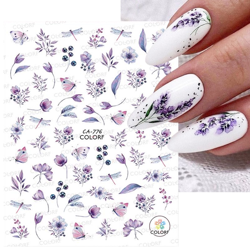 Stiker Kuku 3D Motif Bunga / Daun / Tulisan Warna Pink Untuk Dekorasi Nail Art / Manicure