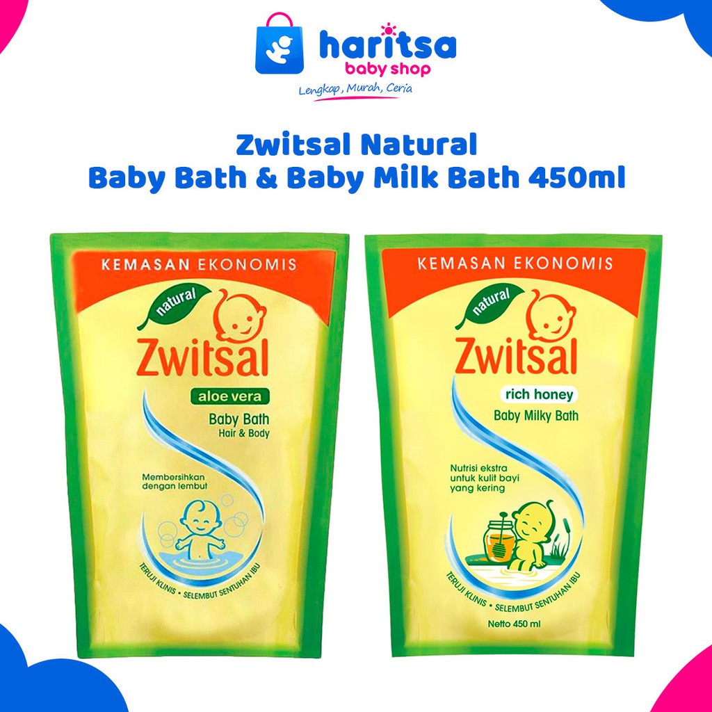 Zwitsal Natural Baby Bath &amp; Baby Milk Bath 450ml / Hair &amp; Body &amp; Natural Baby Shampoo 250ml