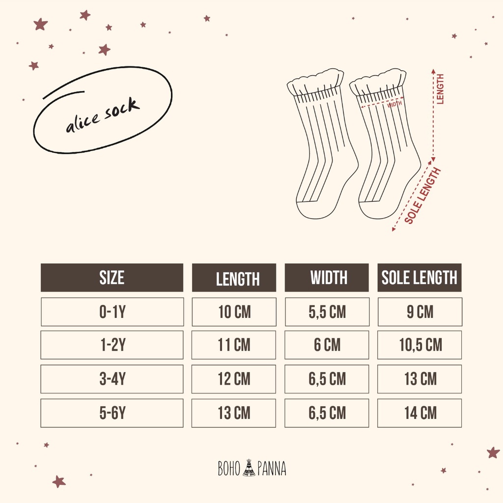 BohoPanna Alice Socks 0-6 Tahun Panna Socks Kaos Kaki Bayi Sock CBKS SO