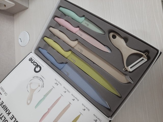 Pisau Dapur Ox608 6 In 1 Warna Pastel Pisau Sayur Pisau Buah Pisau Daging Pisau Set Anti Lengket