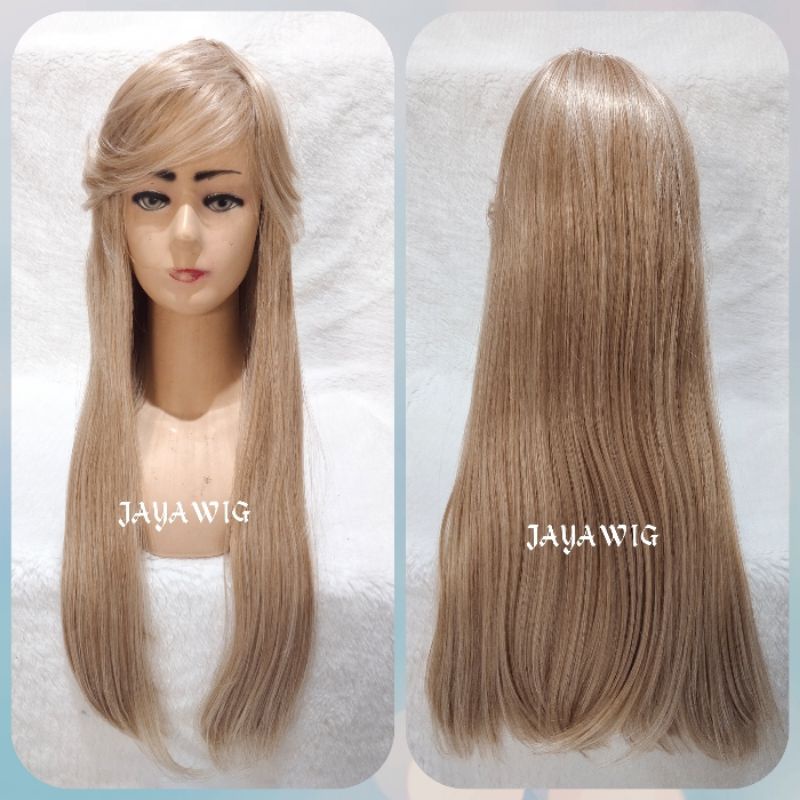 Wig Lurus Panjang Poni Samping Warna Blonde Rambut Wik Lurus Panjang