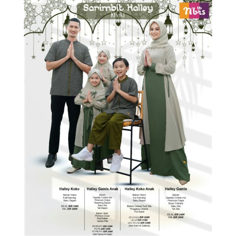Nibras Sarimbit Family Halley Warna Coklat Khaki - Hijau Army Baju Muslim Couple Lebaran Keluarga