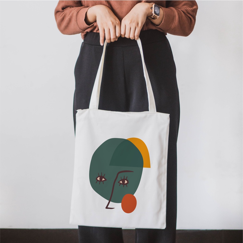 Sevine Totebag Drilll Tas Tote Bag Resleting Laptop Wanita Artsy Abstrak Painting Custom - LD