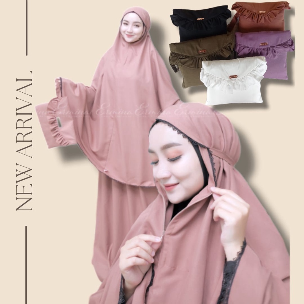 aina hijab mukenah dewasa traveling 2in1 Katun Rayon polos zipper