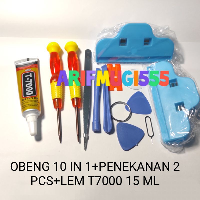 OBENG TOOLS SET OPENING PAKET HEMAT BONGKAR 10 IN 1+LEM T7000 15 ML+PENJEPIT PENEKANAN 2 PCS