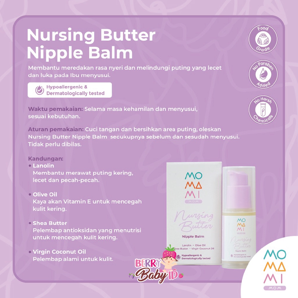 Momami Nursing Butter Nipple Balm Lanolin Cream Puting Menyusui Berry Mart